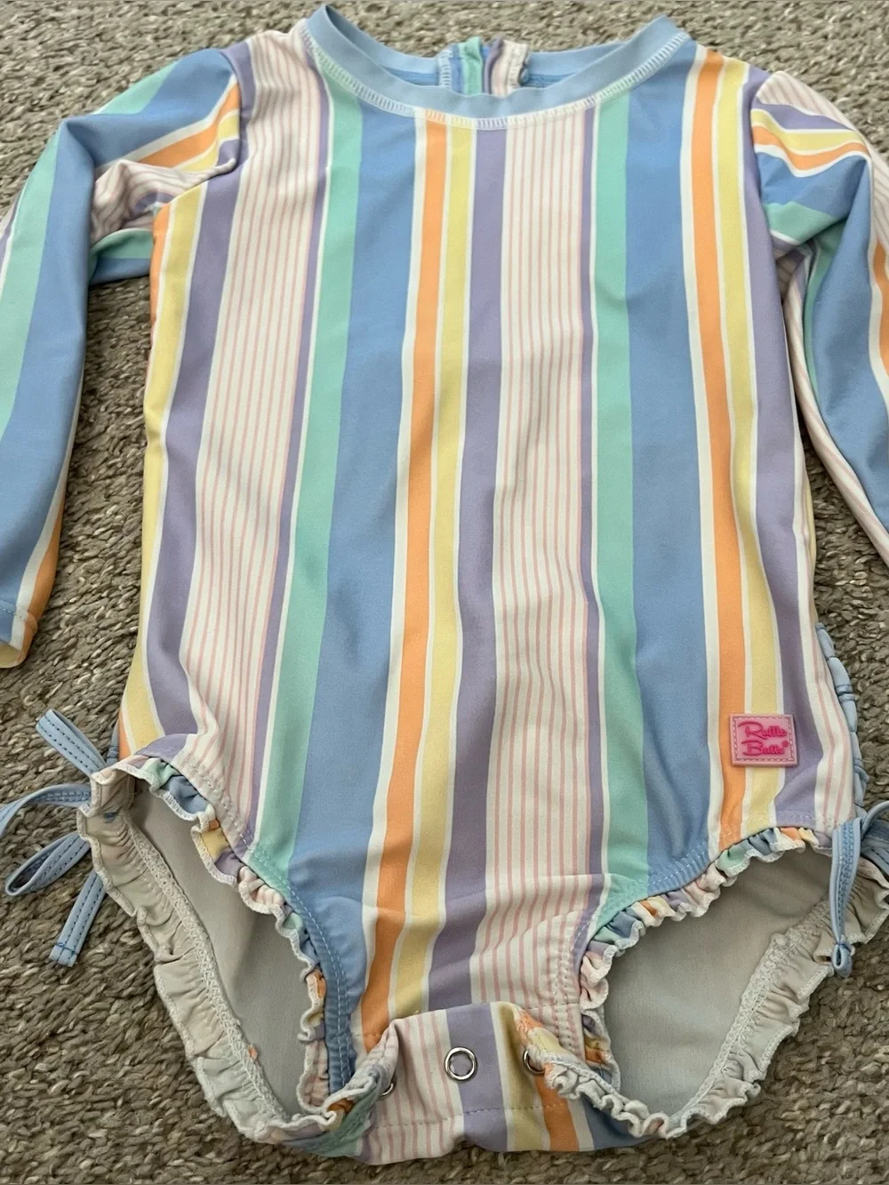 Ruffle Butts Pastel Multicolor Stripe Long-Sleeve One-Piece Size 3